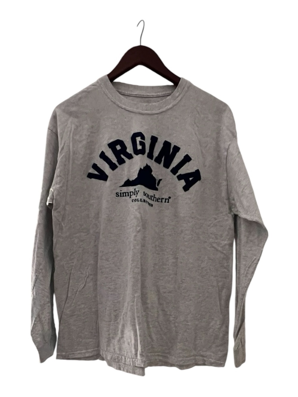 Simply Southern | Gray Virginia Long Sleeve Tee with Navy Graphic